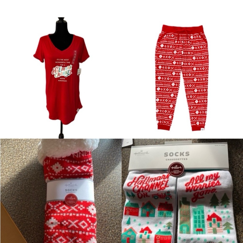 New! Hallmark movie channel Lounge Sleep Pajama Slippers socks set Great gift!